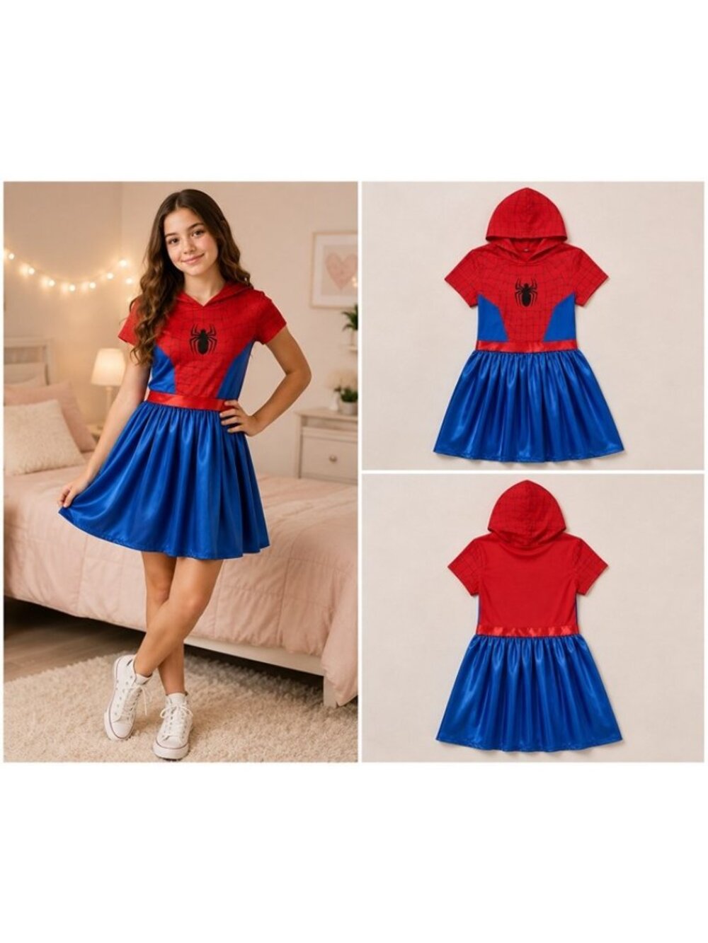 Marvel Spider-Man Girls Cosplay Tutu Dress Short Sleeve Red Blue XXL